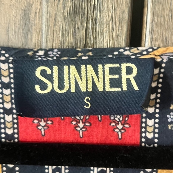 SUNNER Boho Patchwork Cotton Top Gold/Red/Black 3/4 Length Sleeve Size Small - Picture 3 of 4